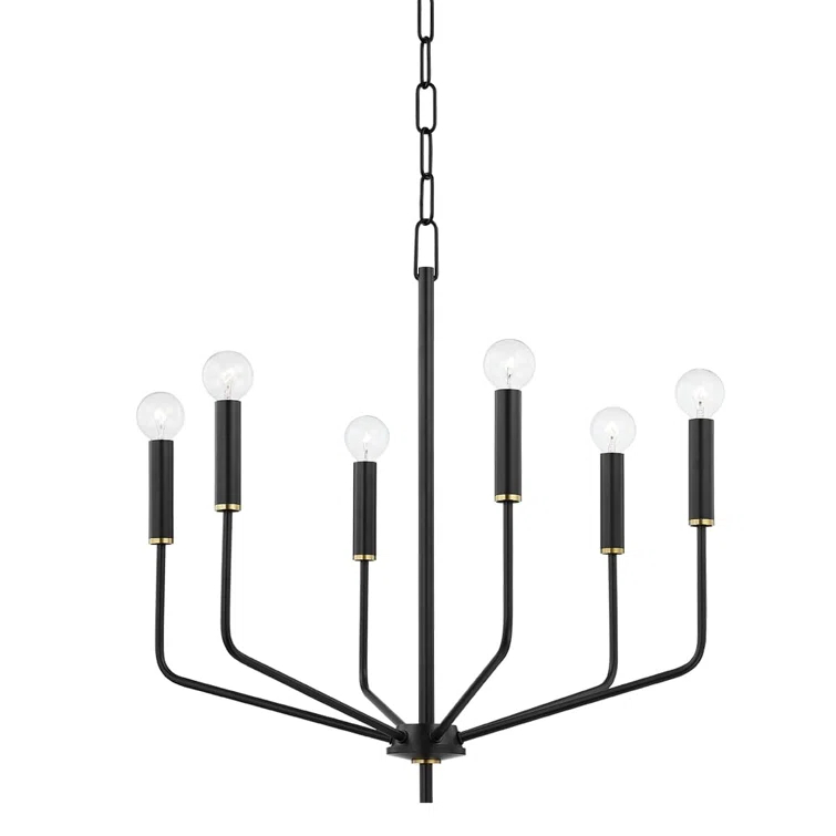 Elegant Aged Brass & Soft Black 6-Light Chandelier with Globe Bulbs