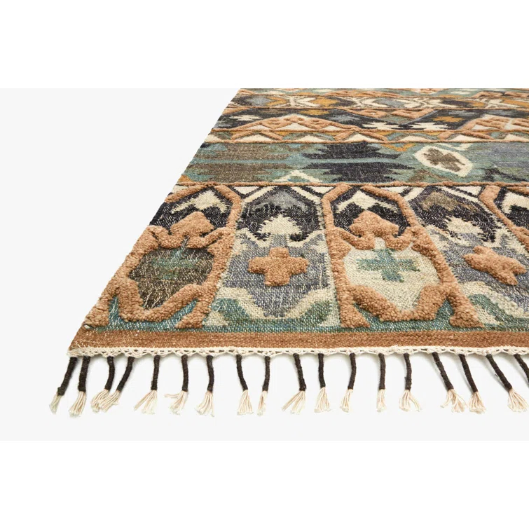 Hand-Knotted Indigo Wool-Cotton Blend Rectangular Rug