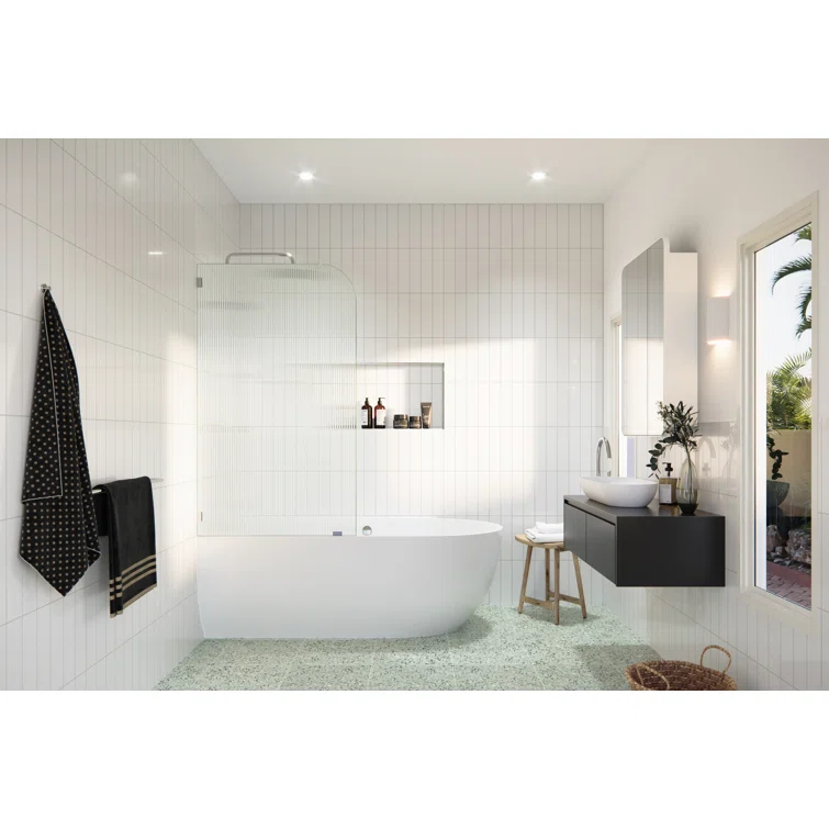 Aurora 30 in. x 58.25 in. Frameless Fluted Radius Single Fixed Bath Panel