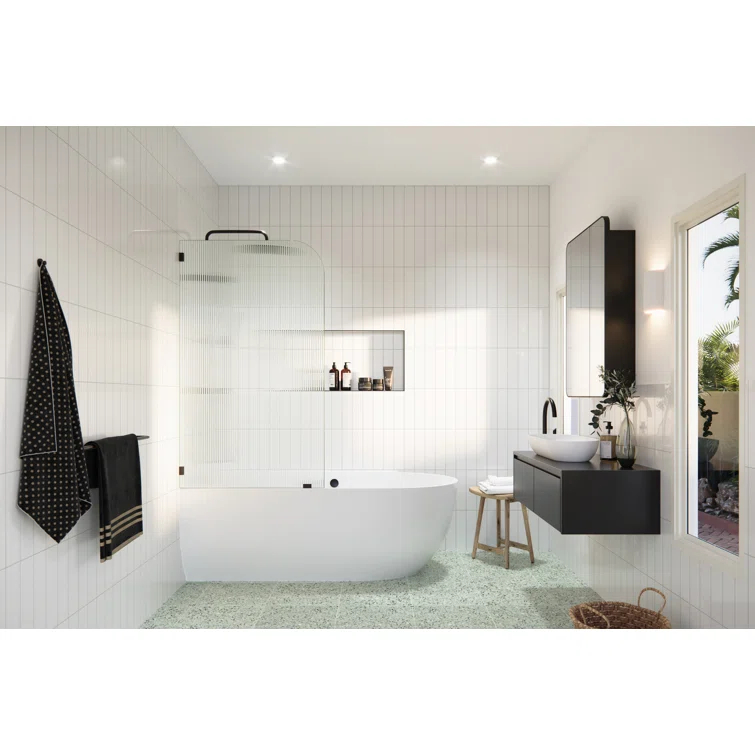 Aurora 30 in. x 58.25 in. Frameless Fluted Radius Single Fixed Bath Panel