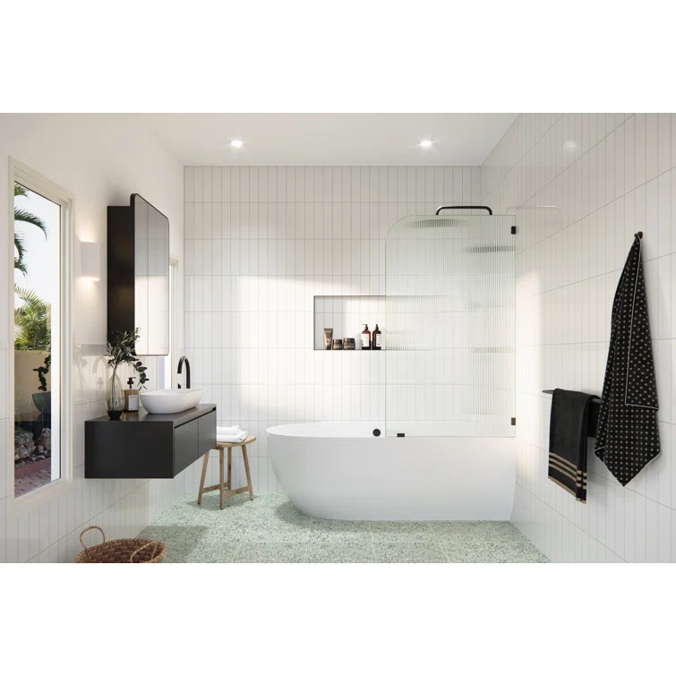 Aurora 30 in. x 58.25 in. Frameless Fluted Radius Single Fixed Bath Panel