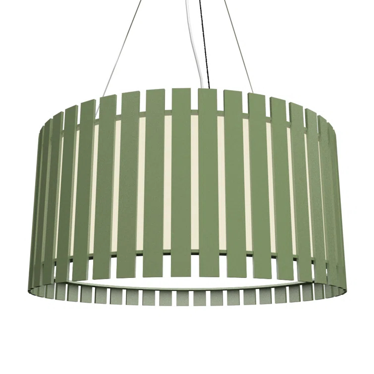 Louro Freijo Slatted Drum Chandelier with Acrylic Diffuser
