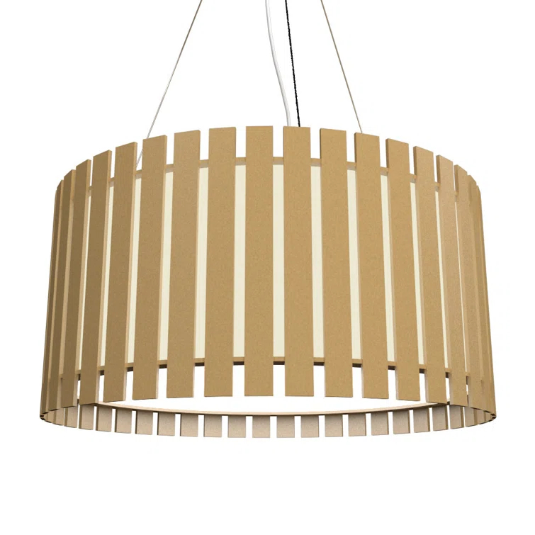 Louro Freijo Slatted Drum Chandelier with Acrylic Diffuser