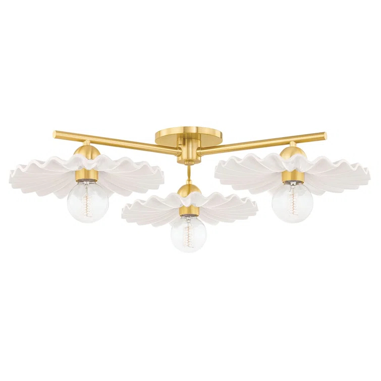 Madrona Semi-Flush Mount Light - White and Brass / 33"W