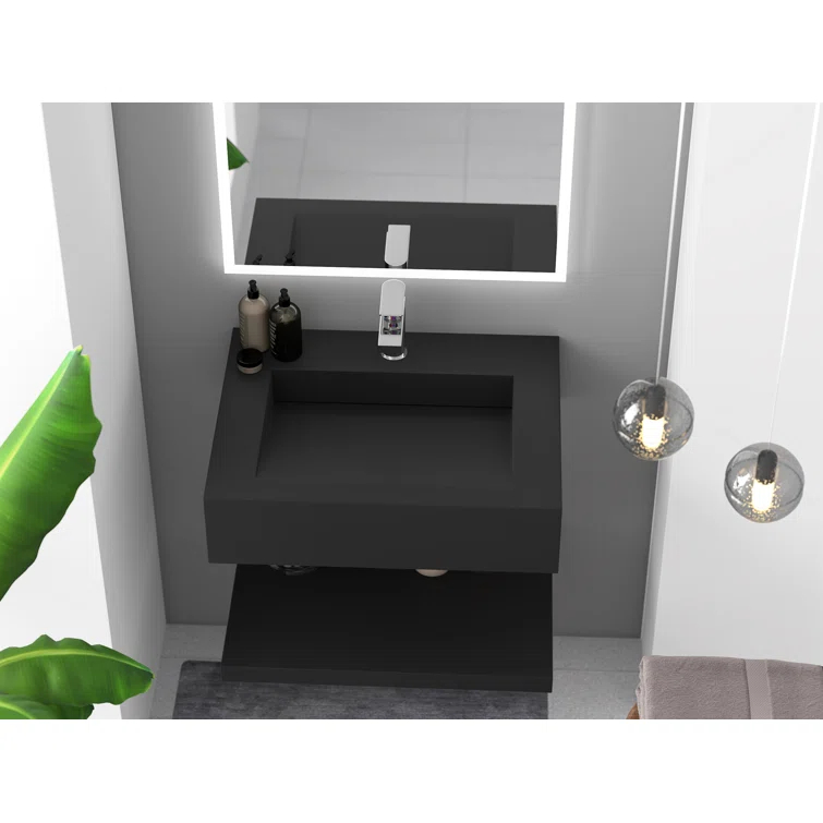 Pyramid 24" Wall-Mounted Modern Bathroom Sink with Ramp Basin