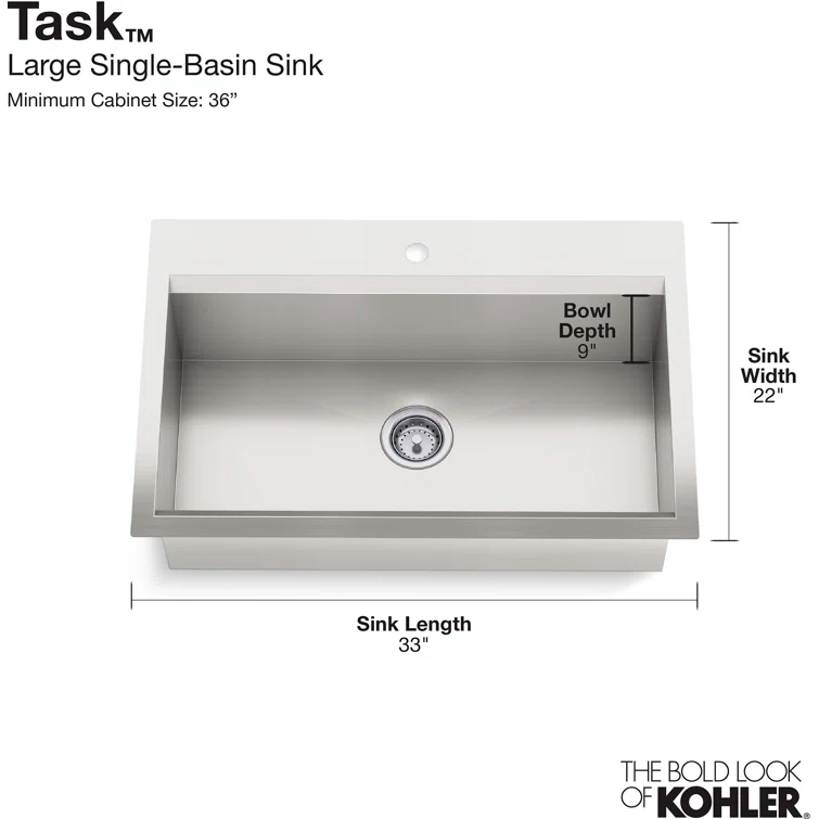 Task 33" x 22" Top-Mount/Undermount Single-Bowl Workstation Kitchen Sink With Accessories