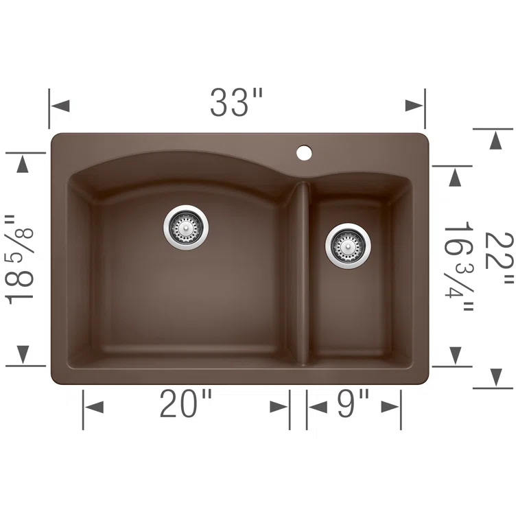 Diamond Silgranit 33" L x 22" W Double Basin Drop-In/Undermount Sink