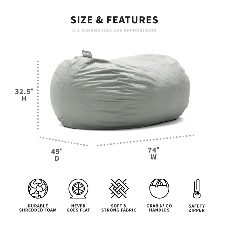 Big Joe Extra Large Memory Foam Bean Bag Sofa with Soft Removable Cover