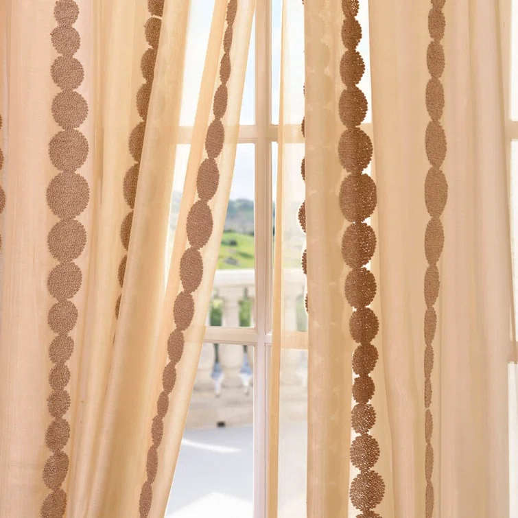 Hershman Embroidered Rod Pocket Sheer Curtains Single Panel Drapes