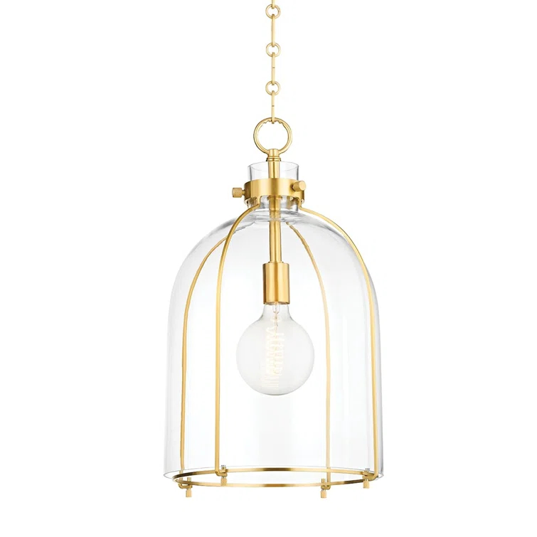 Sybil Pendant Light - Clear / Curved / Antique Brass