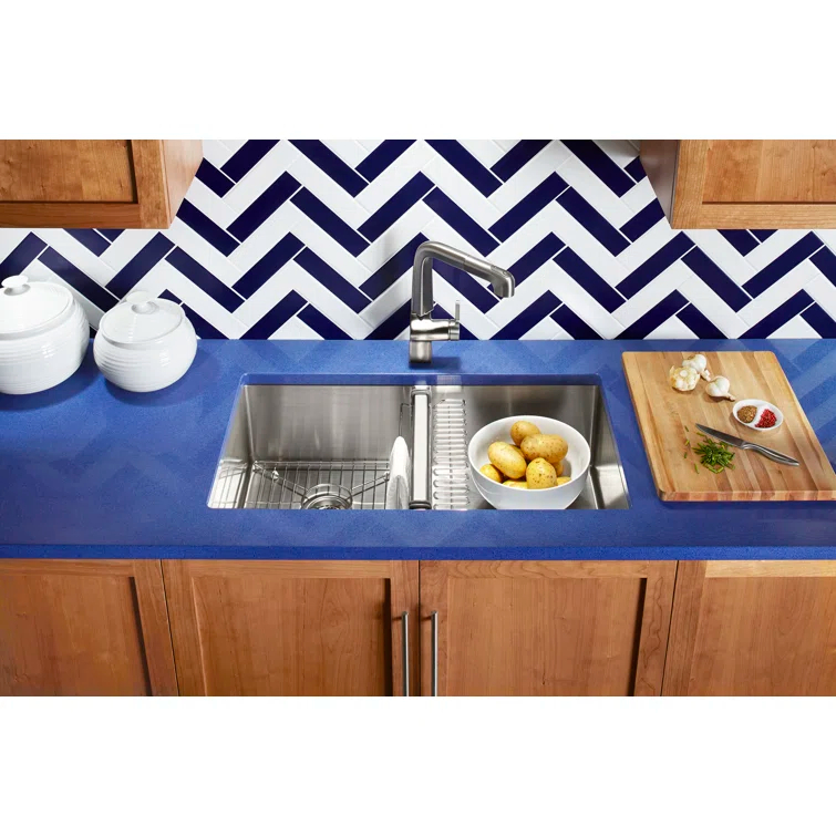 Strive 32" L x 18-1/4" W x 9-5/16" Under-Mount Double-Equal Kitchen Sink with Basin Rack