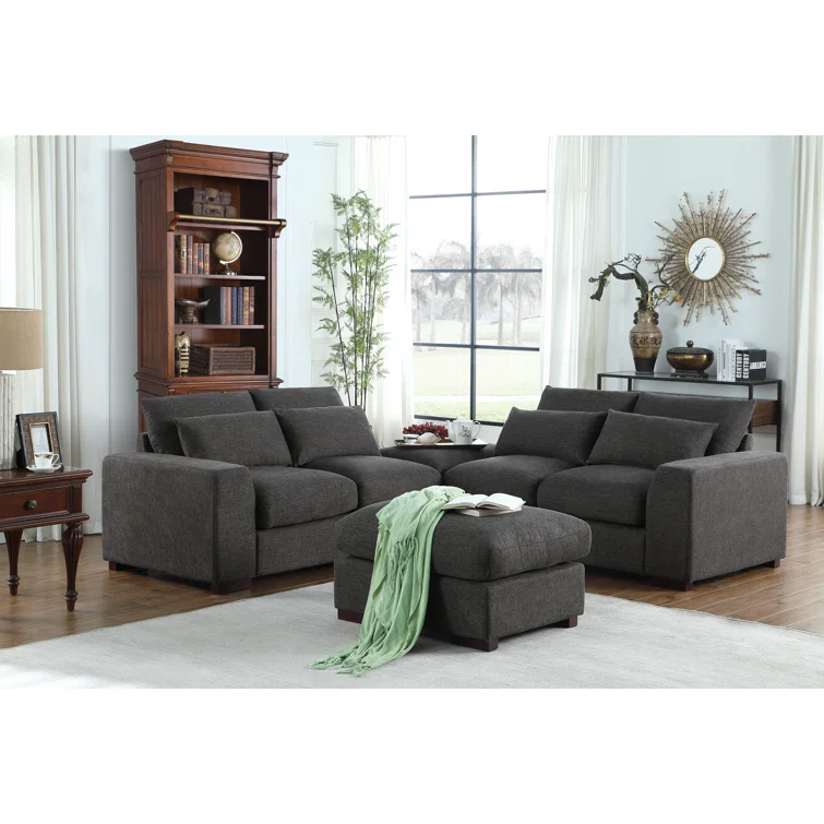 Ivy Bronx Biaggio Linen Blend Sectional with 2 Ottomans,Sectional Couch