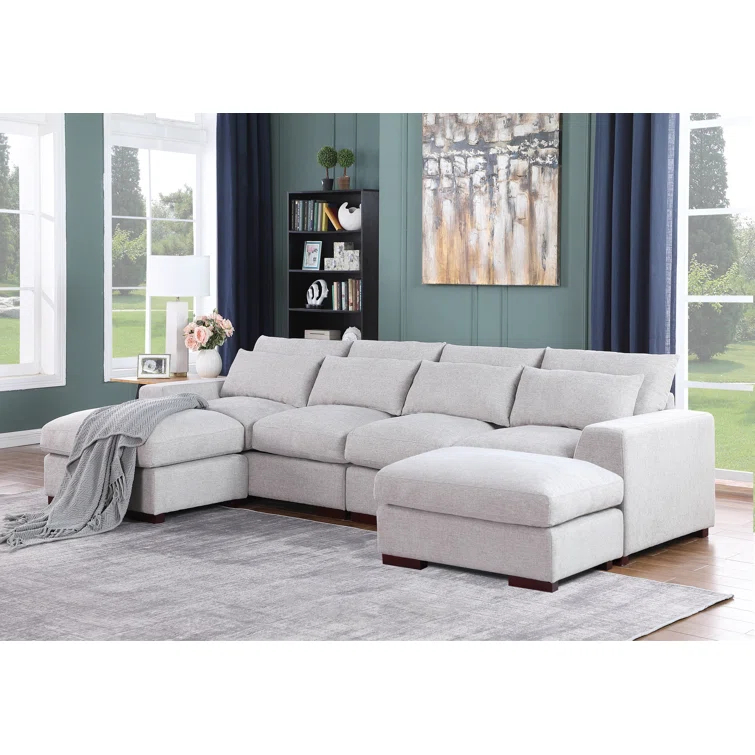 Biaggio Linen Blend Sectional with 2 Ottomans,Sectional Couch