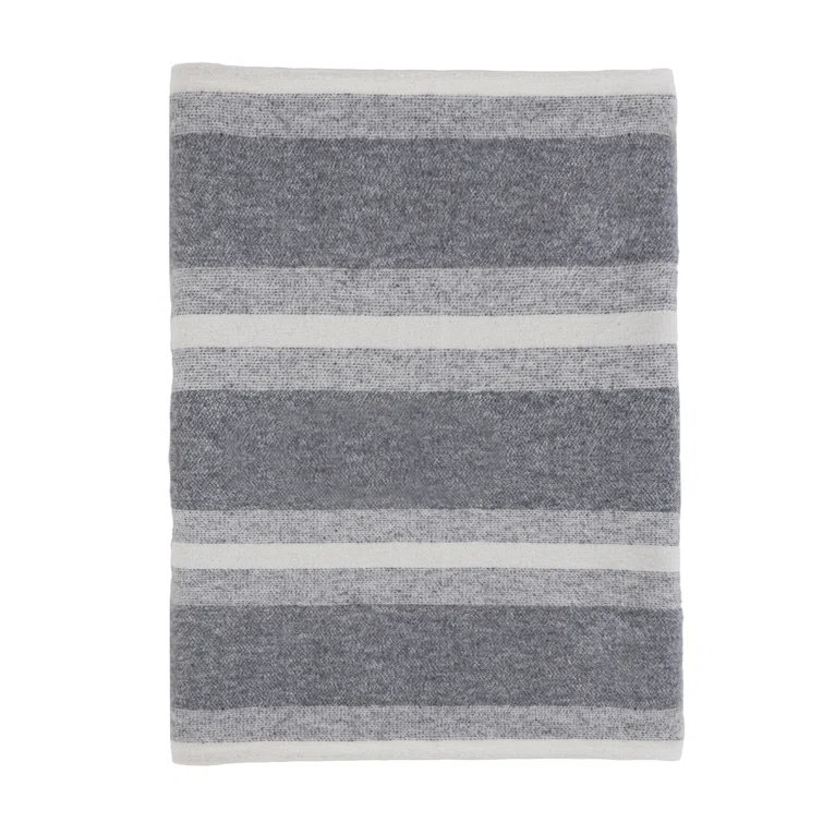 Alpine Luxurious Grey and Ivory Cotton Throw Blanket