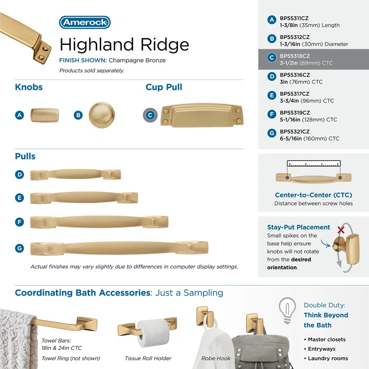 Highland Ridge 3 1/2" Center to Center Cup/Bin Pull