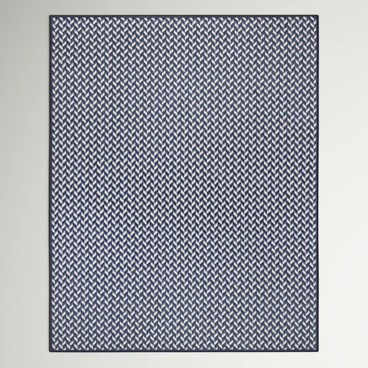 Jaylah Herringbone Chevron Navy Blue Indoor/Outdoor Area Rug