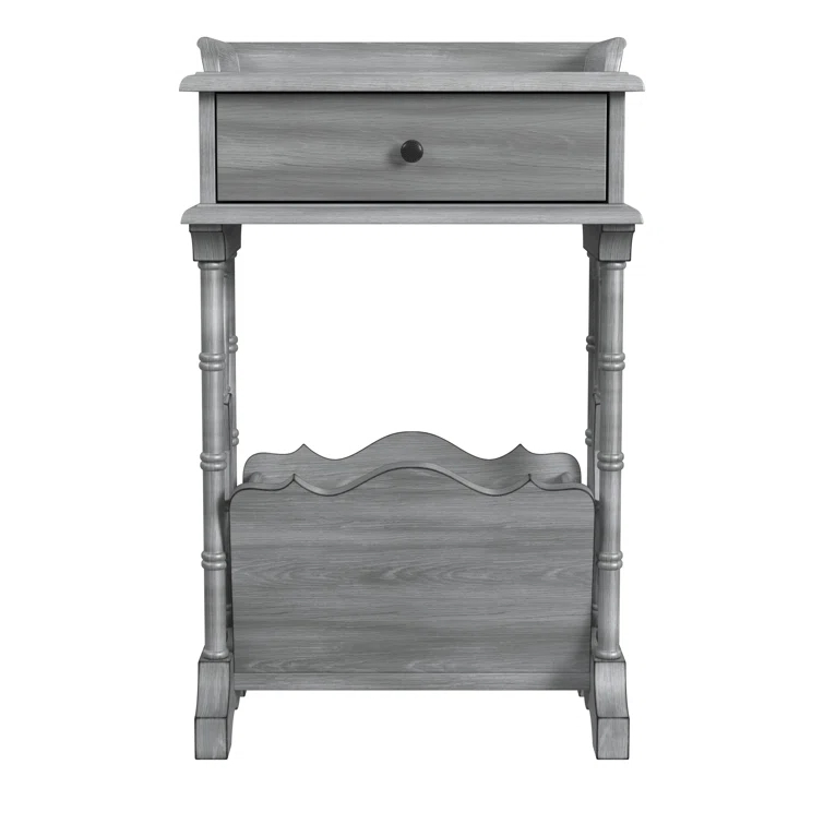 Gray Poplar Wood End Table with Storage