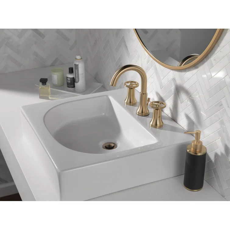 Trinsic Widespread Bathroom Faucet 3 Hole with Wheel Handle, 2-handle Bathroom Sink Faucet