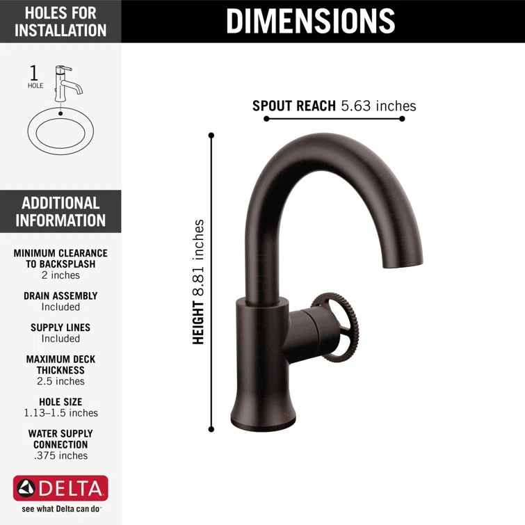 Trinsic Single Hole Bathroom Faucet with Wheel Handle, Single Handle Bathroom Sink Faucet