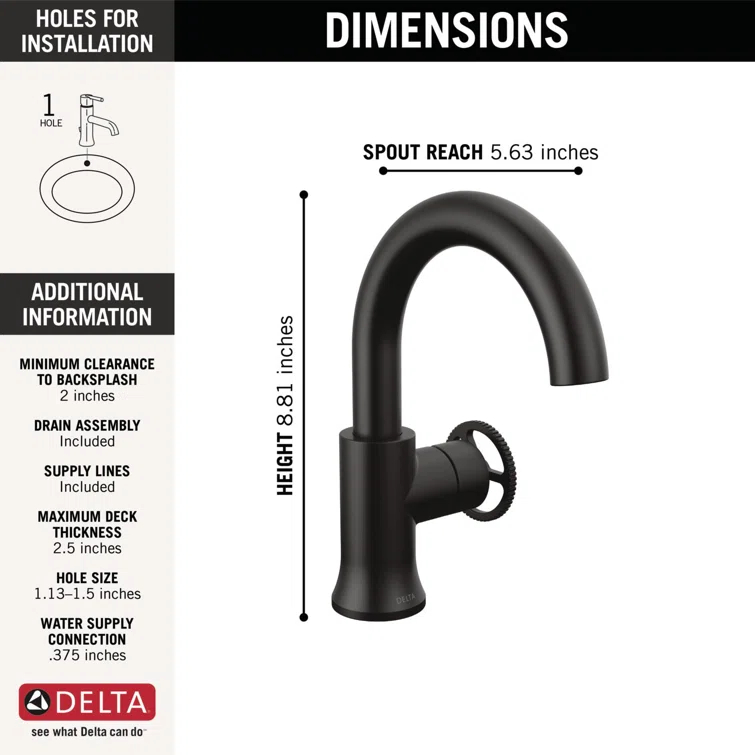 Trinsic Single Hole Bathroom Faucet with Wheel Handle, Single Handle Bathroom Sink Faucet