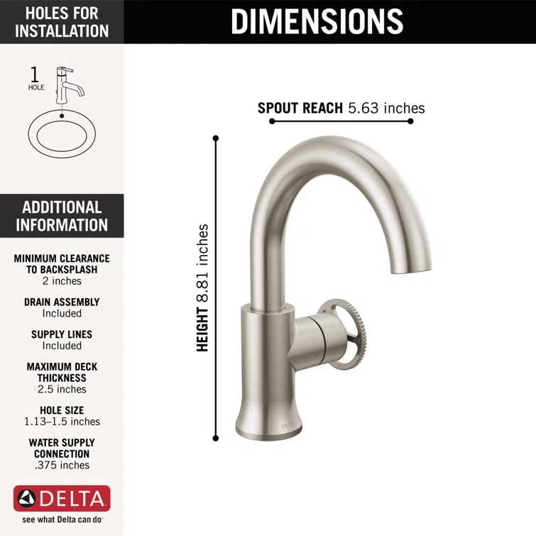 Trinsic Single Hole Bathroom Faucet with Wheel Handle, Single Handle Bathroom Sink Faucet