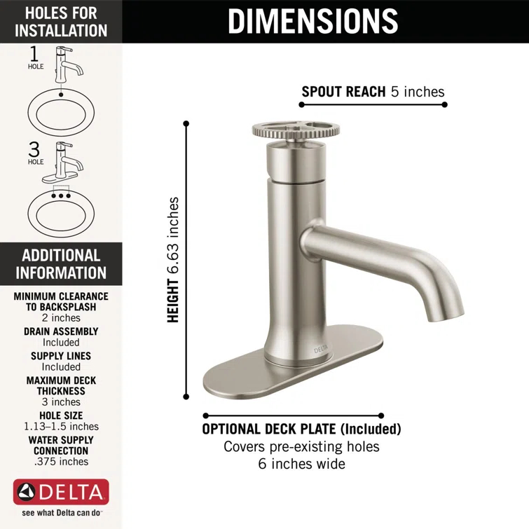 Trinsic Single Hole Bathroom Faucet with Wheel Handle, Single Handle Bathroom Sink Faucet