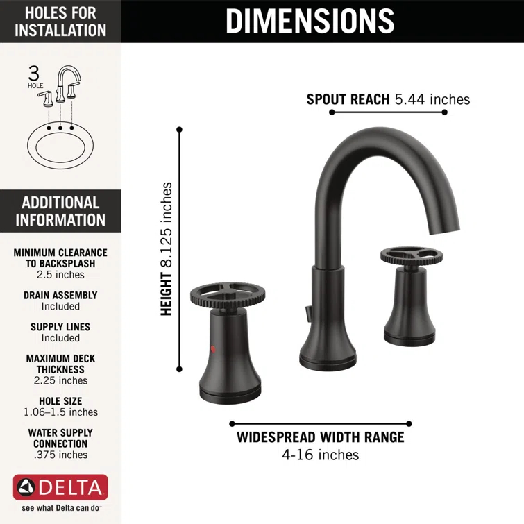 Trinsic Widespread Bathroom Faucet 3 Hole with Wheel Handle, 2-handle Bathroom Sink Faucet