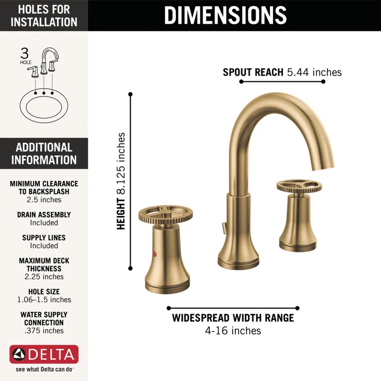 Trinsic Widespread Bathroom Faucet 3 Hole with Wheel Handle, 2-handle Bathroom Sink Faucet