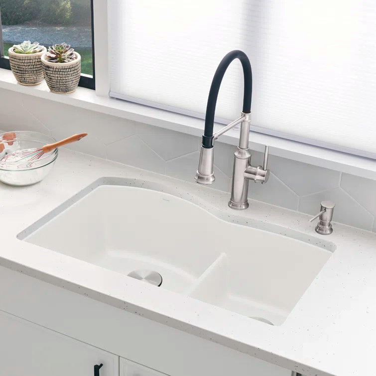 Diamond SILGRANIT 32" L x 20.88" W Double Bowl Undermount Kitchen Sink with Low Divide