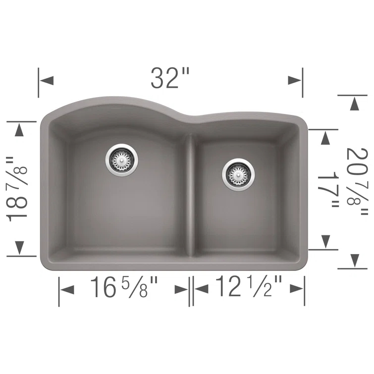 Diamond SILGRANIT 32" L x 20.88" W Double Bowl Undermount Kitchen Sink with Low Divide