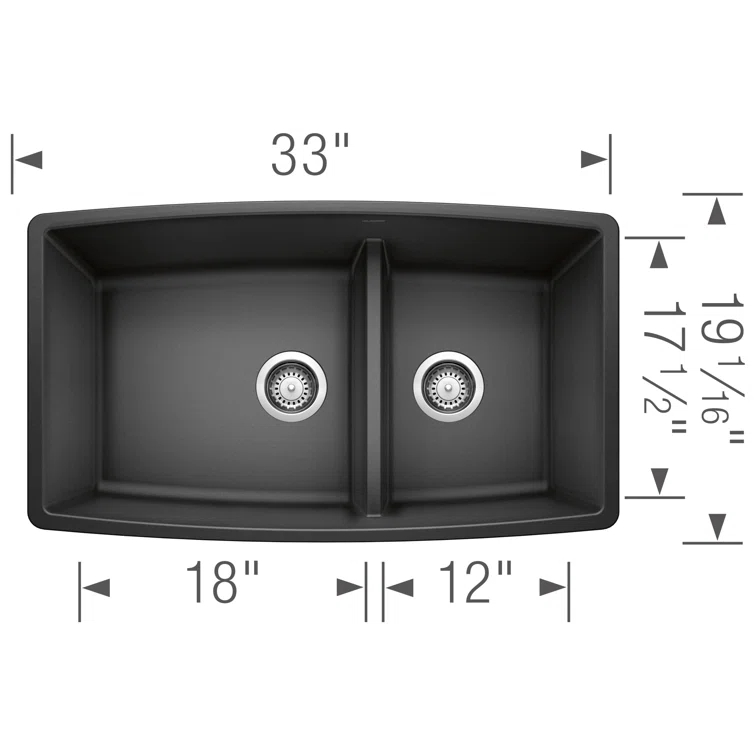 Performa SILGRANIT 33" L x 19" W Double Bowl Undermount Kitchen Sink