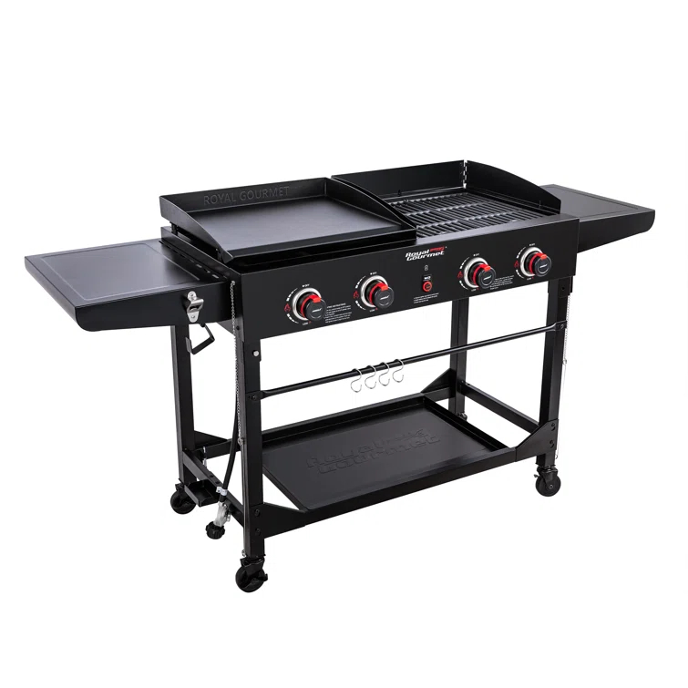 Royal Gourmet 4 - Burner Flat Top Liquid Propane 48000 BTU Gas Grill with Side Tables