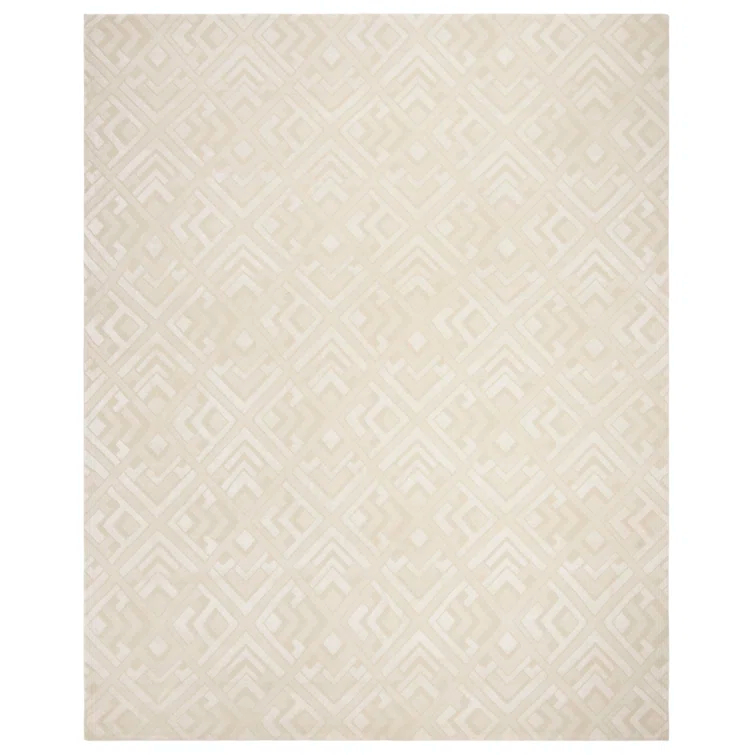 Oyster Hand-Knotted Wool-Viscose Blend Art Deco Rug, 6' x 9'
