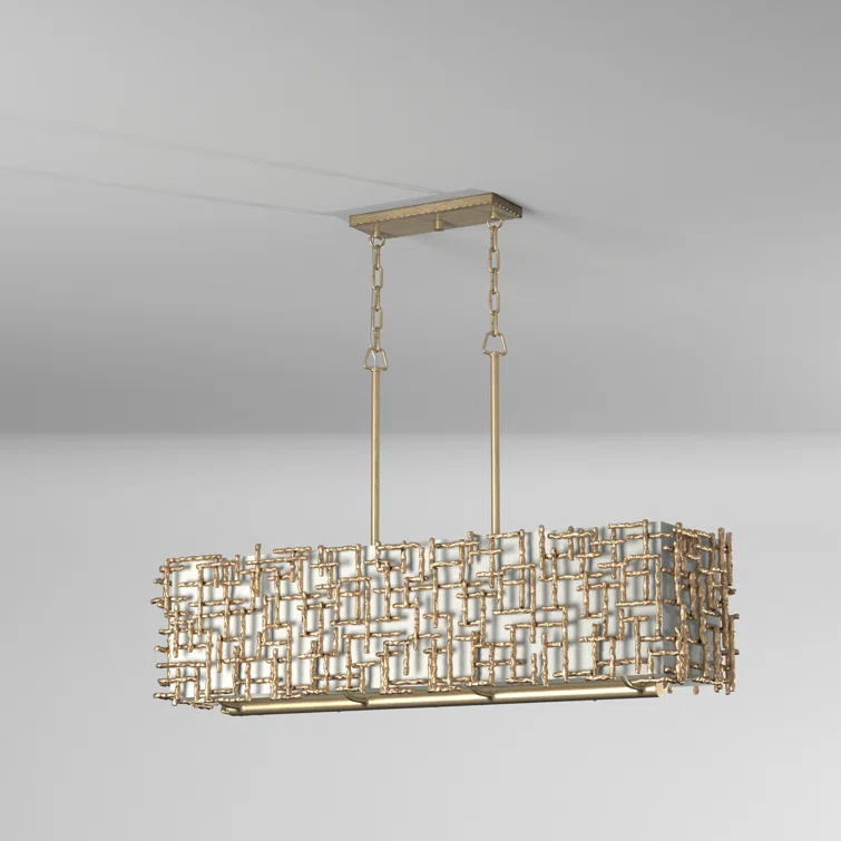 Farrah 8-Light White Linen Linen Chandelier w/ Hammered Crosshatch Bars