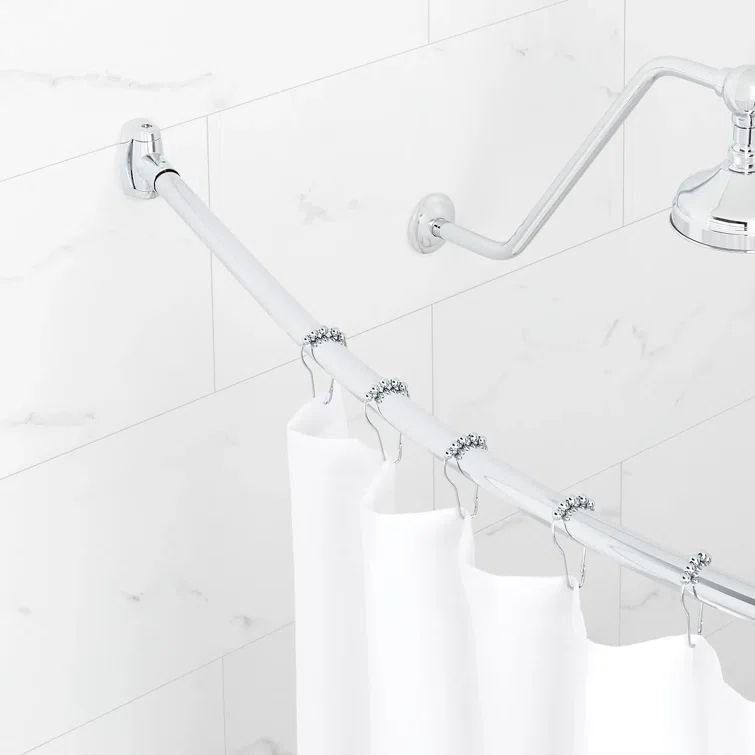 60" Chrome Curved Wall Mounted Shower Curtain Rod