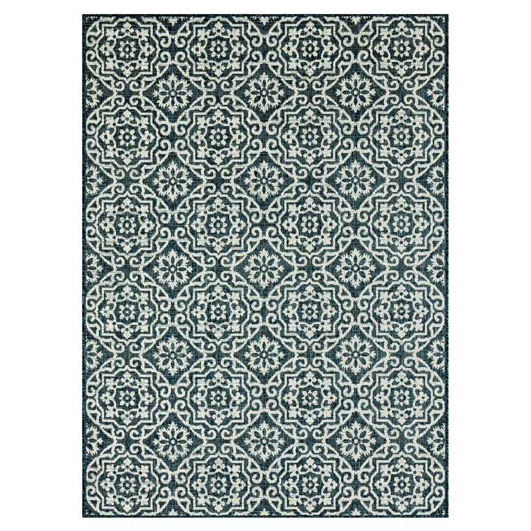 NICOLE MILLER NEW YORK Patio Country Danica Geometric Indoor/Outdoor Area Rug, Blue/White