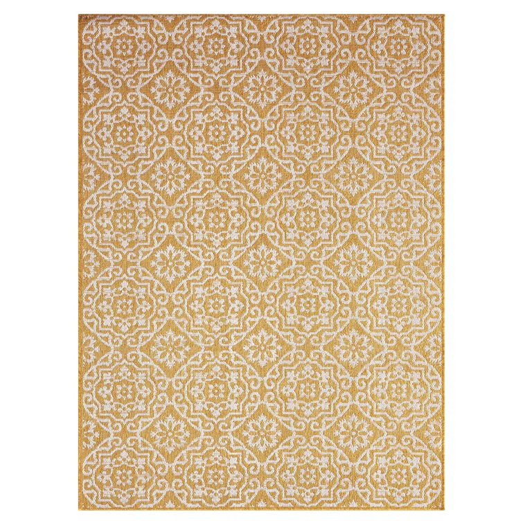 Nicole Miller New York Patio Country Danica Geometric Indoor/Outdoor Area Rug, Yellow/White