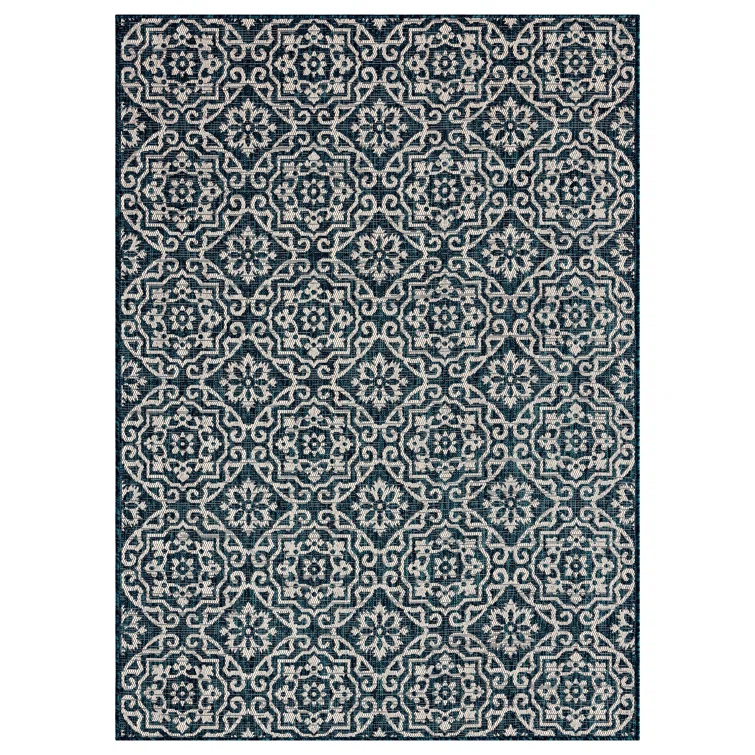 NICOLE MILLER NEW YORK Patio Country Danica Geometric Indoor/Outdoor Area Rug, Navy Blue/ Ivory