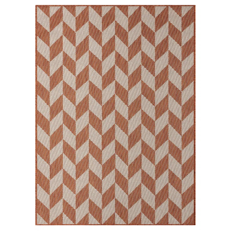 NICOLE MILLER NEW YORK Patio Country Calla Herringbone Indoor/Outdoor Area Rug, Orange/Ivory