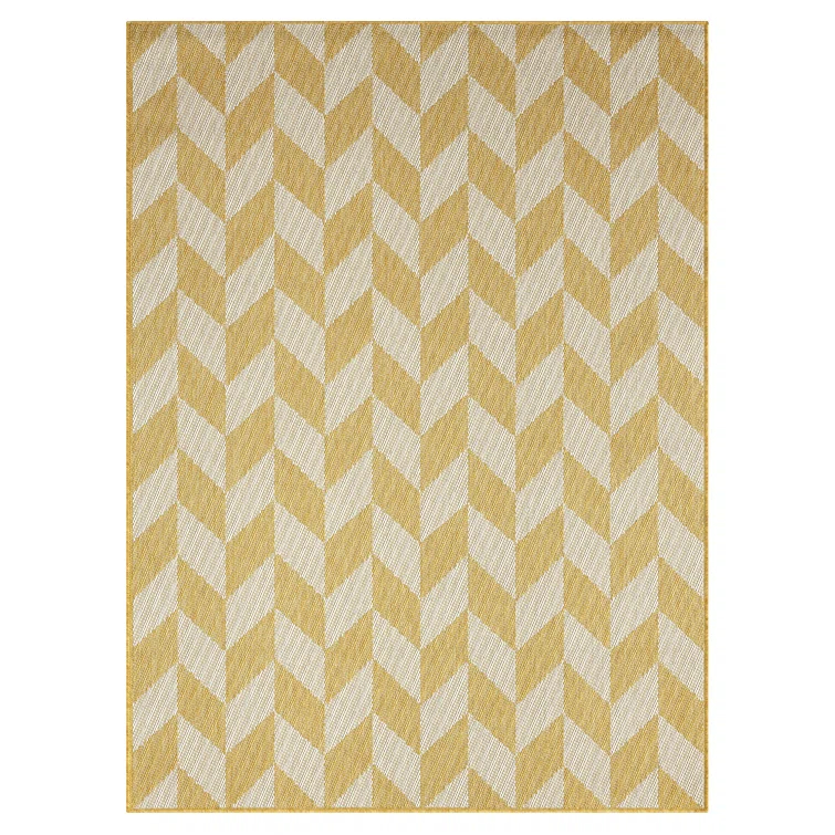 NICOLE MILLER NEW YORK Patio Country Calla Herringbone Indoor/Outdoor Area Rug, Yellow/Cream