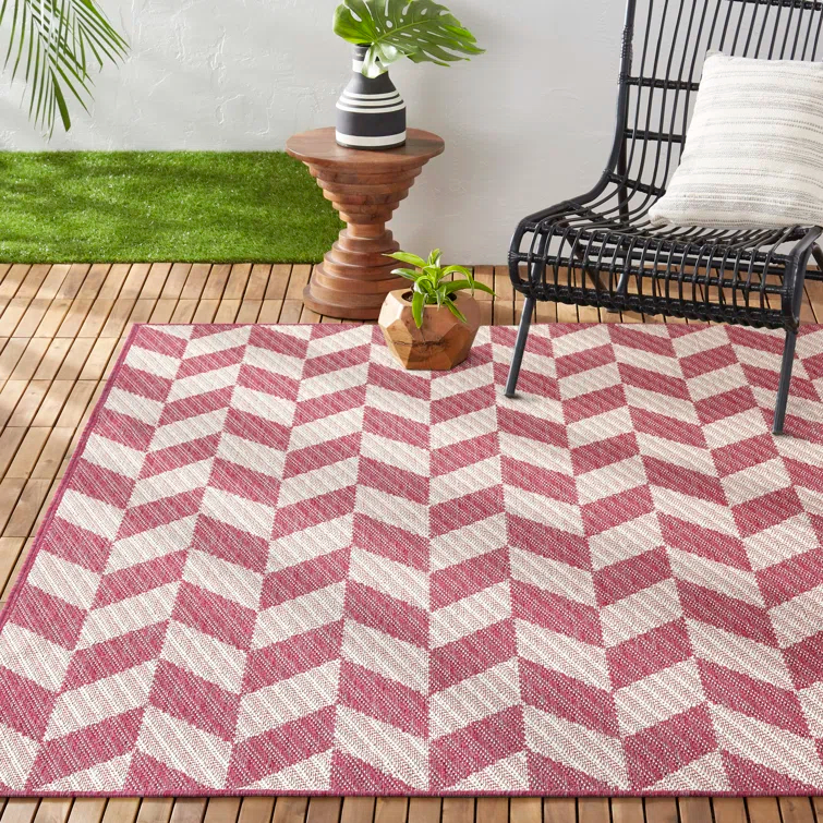 NICOLE MILLER NEW YORK Country Calla Herringbone Indoor/Outdoor Area Rug, Pink/Ivory