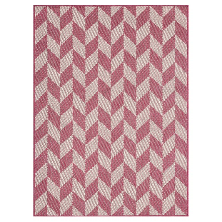 NICOLE MILLER NEW YORK Country Calla Herringbone Indoor/Outdoor Area Rug, Pink/Ivory