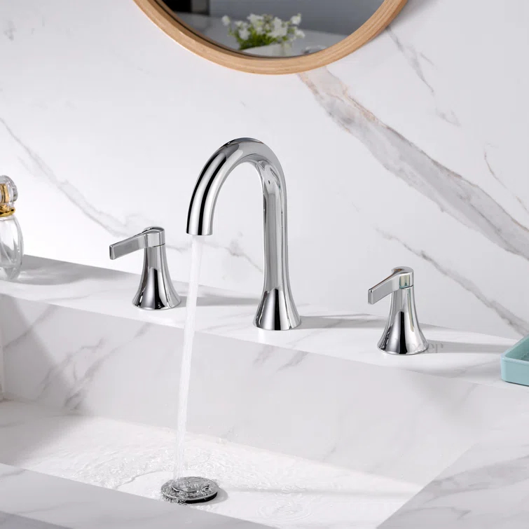 Widespread Bathroom Faucet with Drain Assembly