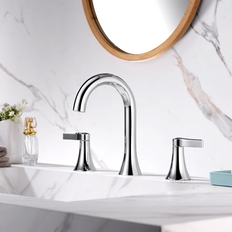 Widespread Bathroom Faucet with Drain Assembly