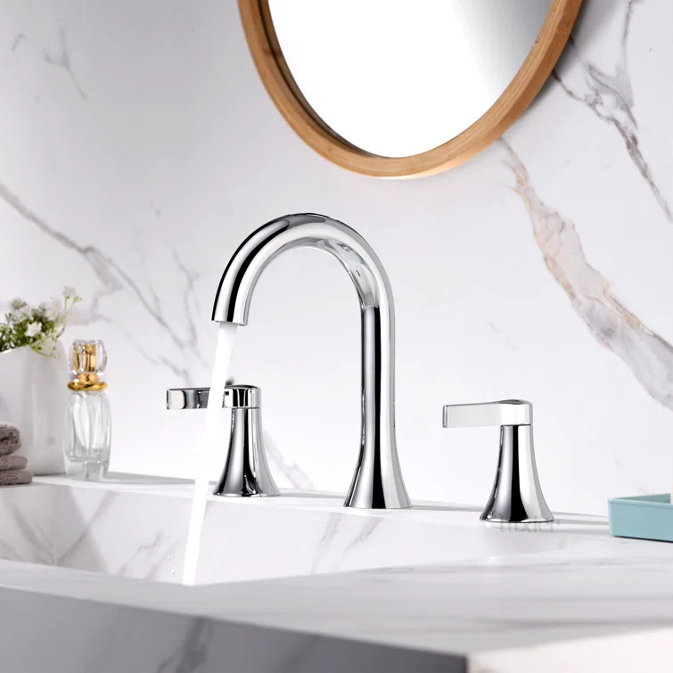 Widespread Bathroom Faucet with Drain Assembly