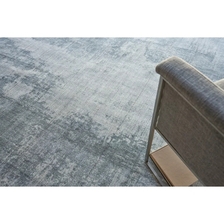 Exquisite Rugs Stone Wash Gazni Handmade Hand Loomed Wool/Bamboo Silk Blue Area Rug