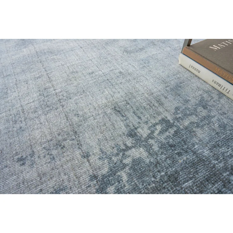 Exquisite Rugs Stone Wash Gazni Handmade Hand Loomed Wool/Bamboo Silk Blue Area Rug