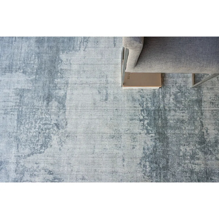 Exquisite Rugs Stone Wash Gazni Handmade Hand Loomed Wool/Bamboo Silk Blue Area Rug