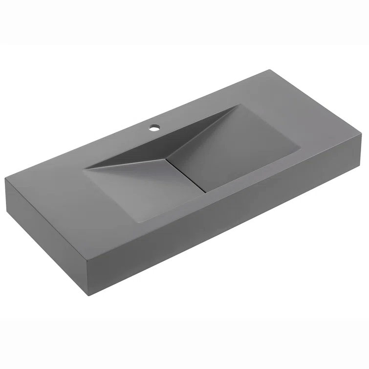 40 in. Wall-Mount or Countertop Bathroom Sink V-Shape Drain Solid Surface Material