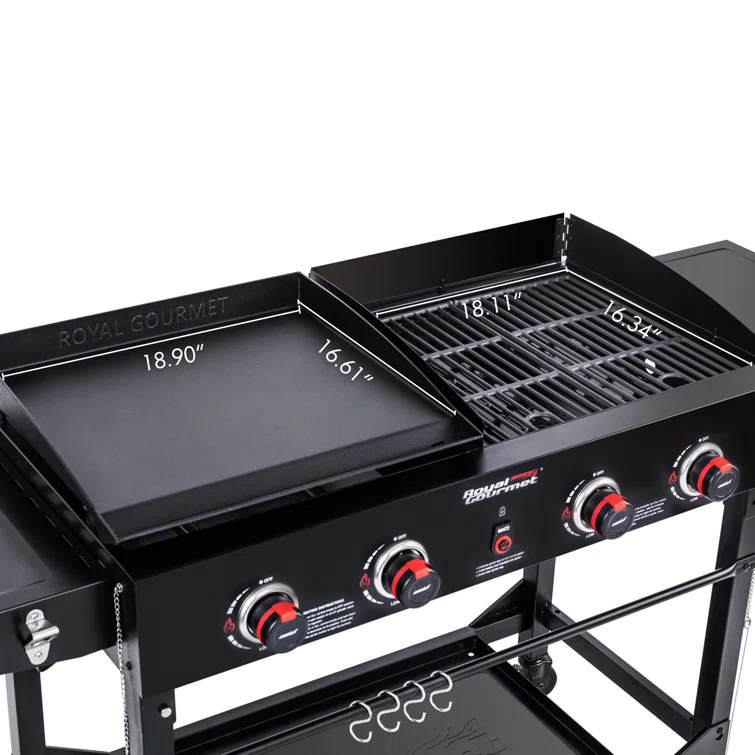 Royal Gourmet 4 - Burner Flat Top Liquid Propane 48000 BTU Gas Grill with Side Tables